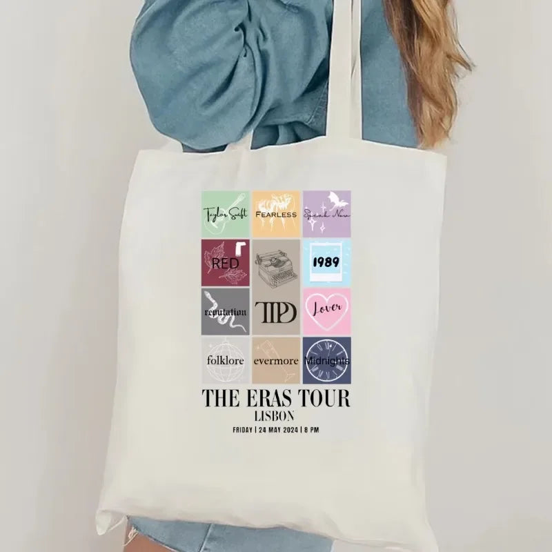 Taylor's Eras Tour Cartoon Printed Canvas Tote Bag - Versatile and Eco-Friendly